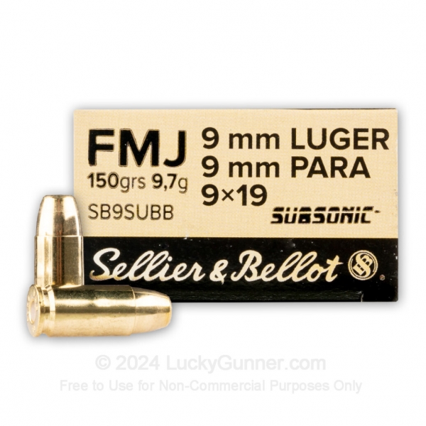 Sellier-Bellot 9 mm Luger Subsonic FMJ 150 grs